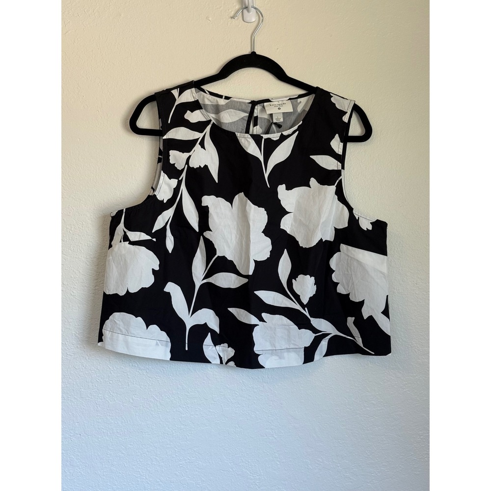 Kate Spade New York Target Black White Floral Sleeveless Crop Top Shell L
